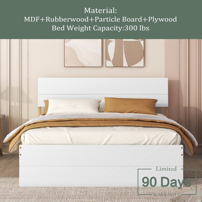 Radena Platform Storage Bed, White/Oak