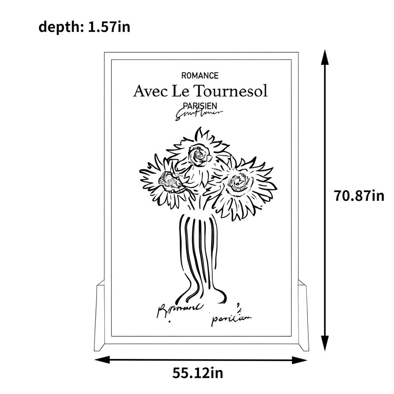 Diviseur français tournesol, H 70,87 po x l 55,12 po x P 1,57 po