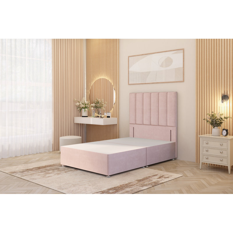 Asterin Divan Bed Base with 54" Floor Standing Headboard Plush Velvet, No Drawers, Single (3'), Pink