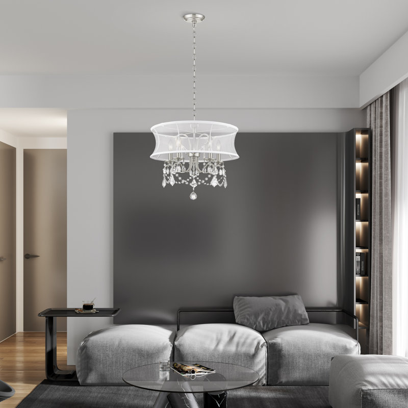 Widner Steel Dimmable Drum Chandelier, 18.5" H x 20" W x 20" D, Brushed Nickel