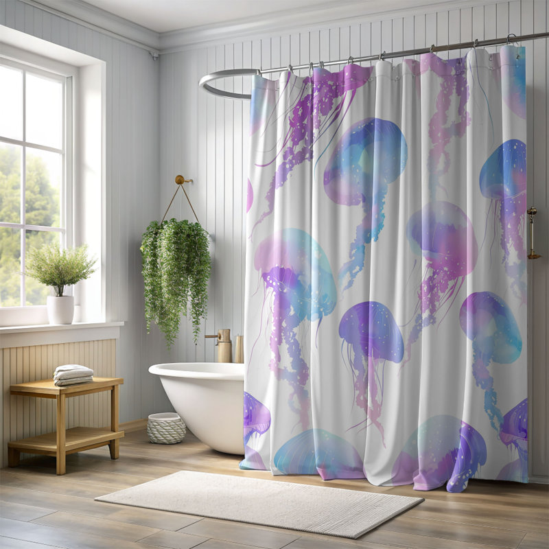 Rideau de douche standard 1 pièce Pastel Ocean Creatures, H 74 po x l 71 po