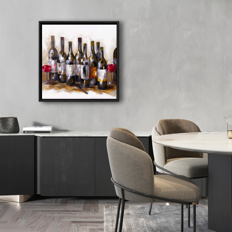 Contemporary Red Wine Framed Canvas - Home Decor Wall Art