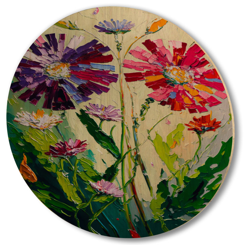 Fleurs rouges et mauves en fleurs - Bouquet de fleurs, impression d'art mural en bois, H 29 po x l 29 po x P 1 po