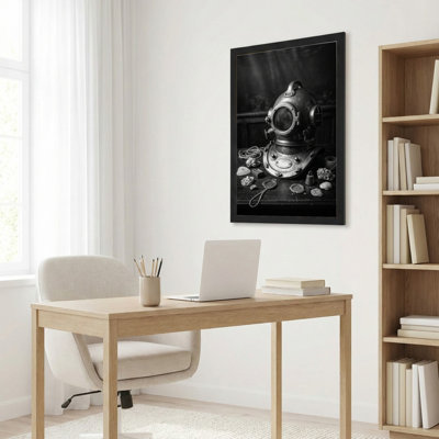 Art mural sur toile noir encadré pour le salon, la chambre à coucher, le bureau ou le vestibule - décoration murale décorative avec plongée rétro