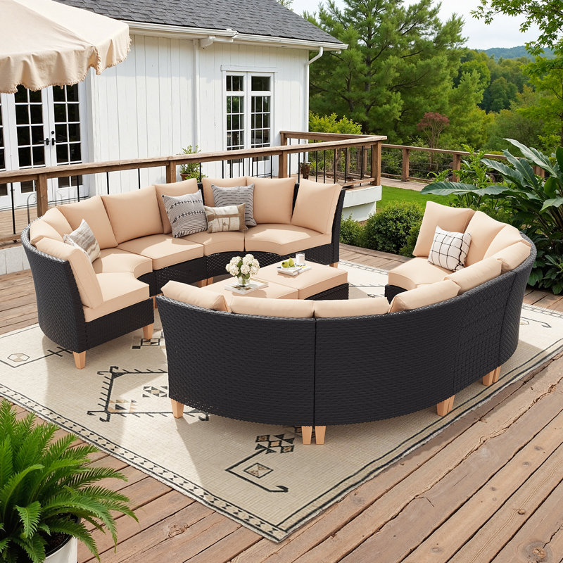 5-10 Person Modular Rattan Sectional Seating Group with Cushions, 10