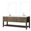 80 po Large meuble-lavabo double large, chêne gris, comptoir en quartz blanc, robinet et 36 miroirs, robinet, meuble-lavabo à finition double scellée à la main