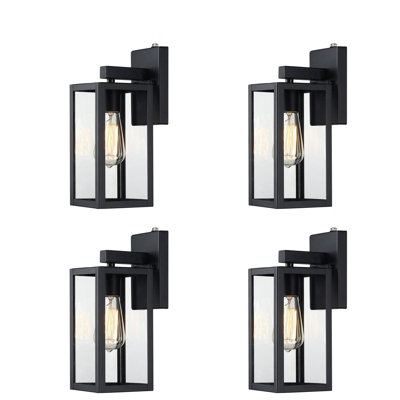 Ensemble de 4 lanternes murales d'extérieur noir Dusk to Dawn avec abat-jour en verre transparent