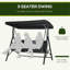 3 balançoires de patio avec coussin confortable et auvent réglable de 140 po, coussin de siège confortable à 3 au bord de la piscine noir, finition