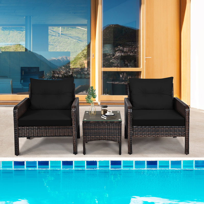 Earlville 2 - Person Patio Conversation Set with Cushions, Black