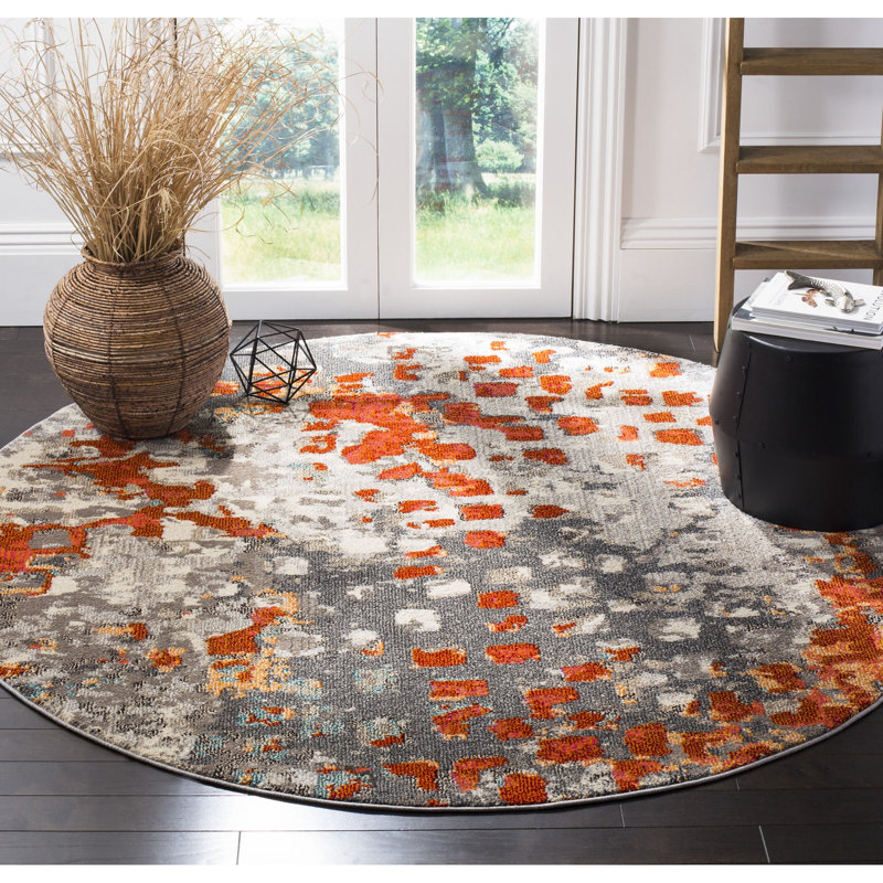 Hertzler Abstract Area Rug, Round 5', Gray/Orange