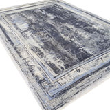 Gray Modern Wool Silk Blend Rug - 8'10" x 11'11"