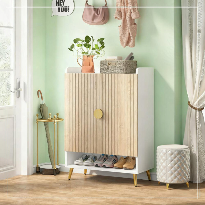 Armoire de rangement pour chaussures à 7 niveaux, Blanc/naturel
