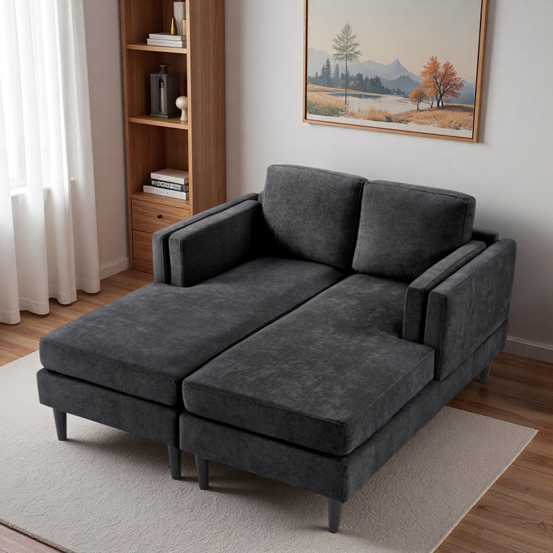 Chaise longue moderne à combinaison libre avec accoudoirs à double couche, Noir