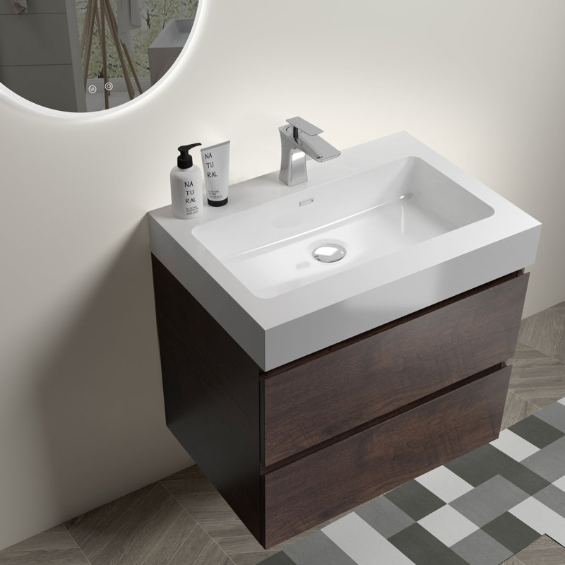 Meuble-lavabo 24 po avec lavabo, Noyer, Blanc