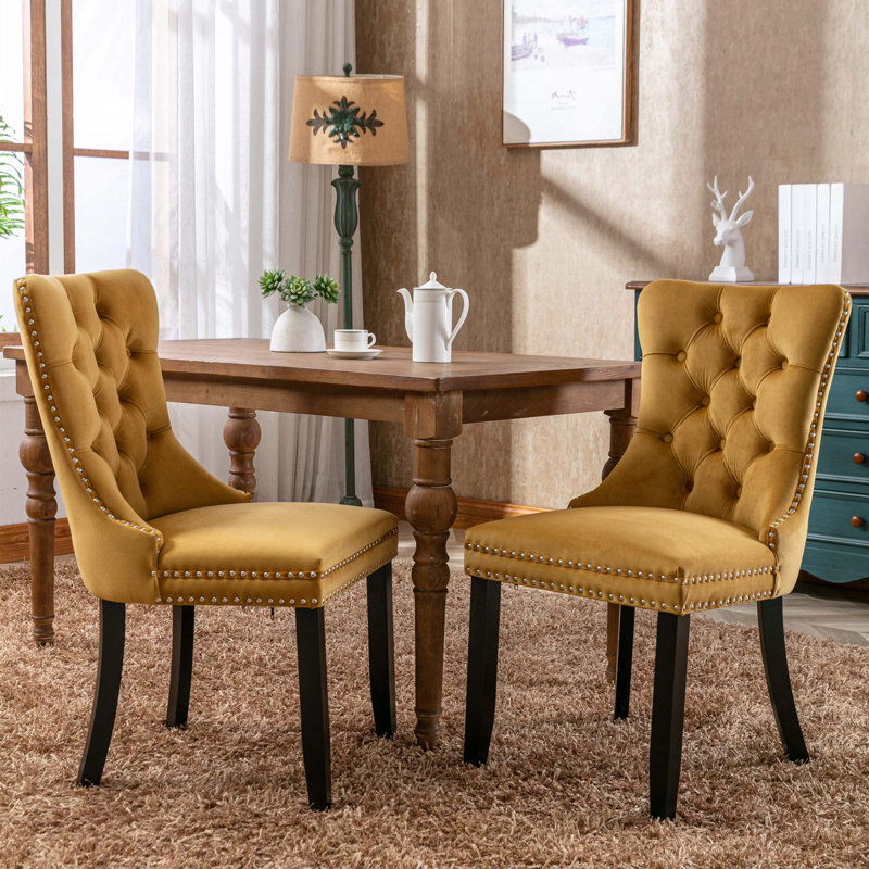 Tufted Solid Wood Velvet Upholstered Dining Chair, Velvet Gloden