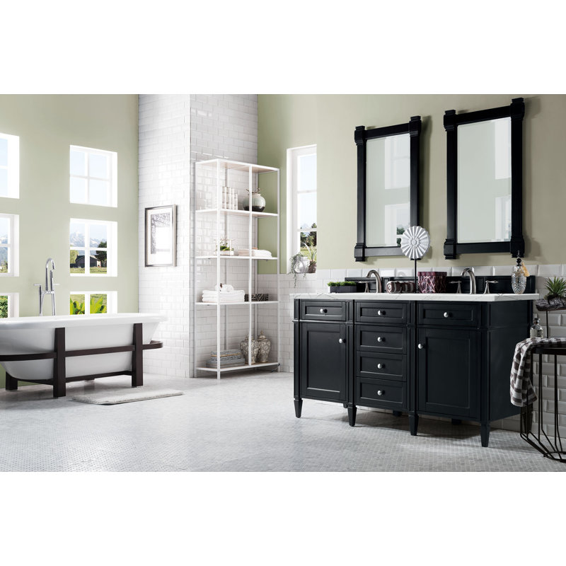 Brittany 60'' W Double Vanity, Ethereal Noctis, Black Onyx, 8" Widespread