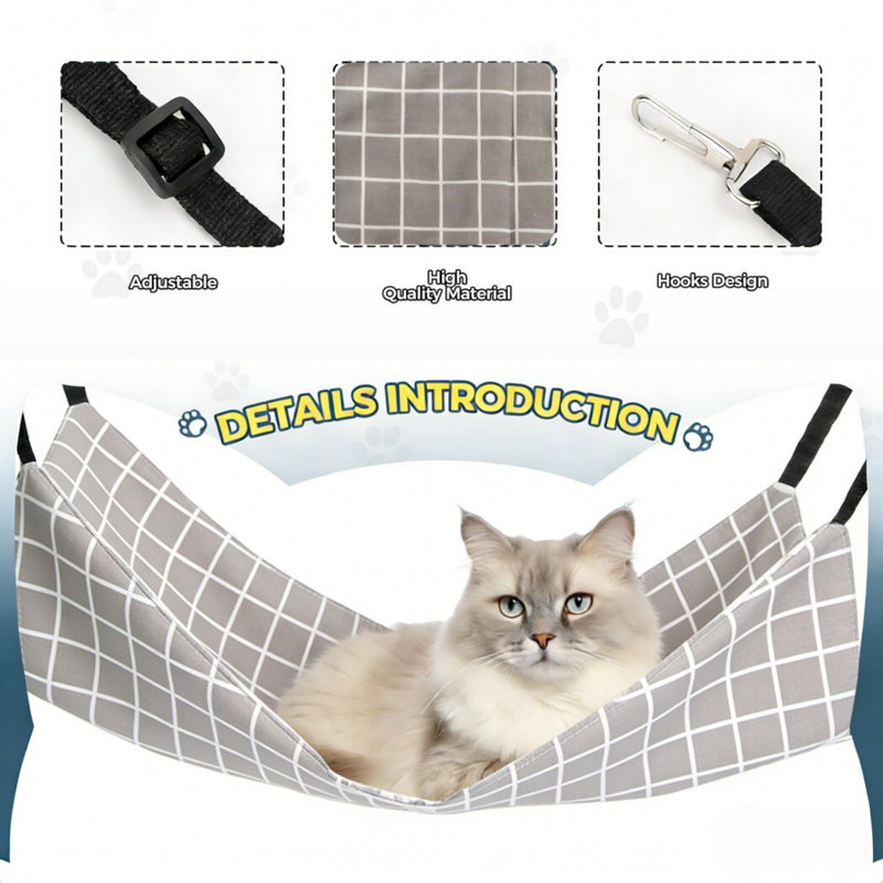 Hamac réglable réglable pour chats, Petite taille: L 23,62 po x l 19,69 po