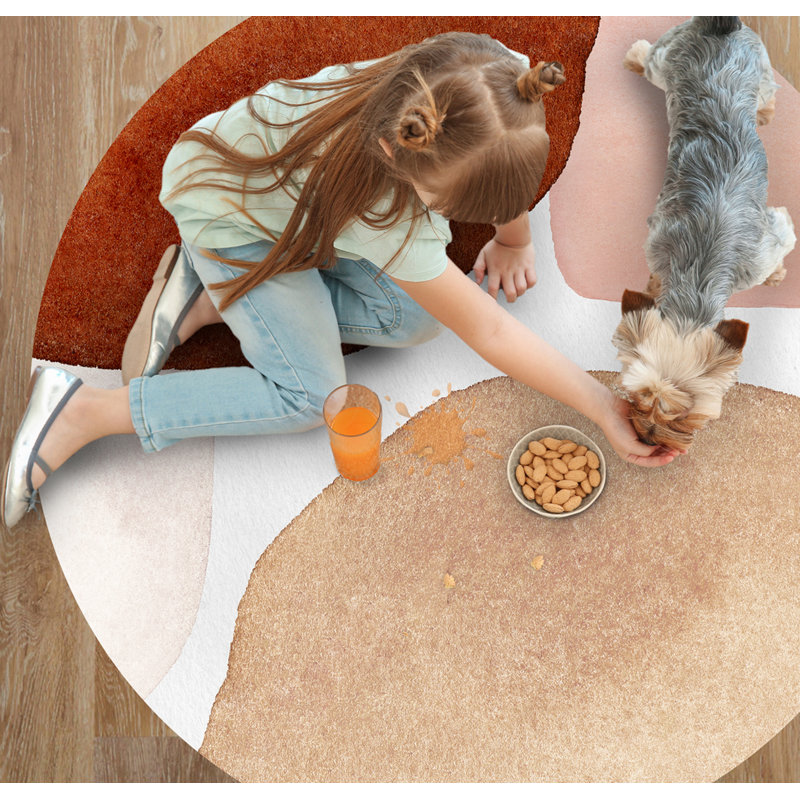 Derryck Vinyl Machine Printed Area Rug, Round 150cm