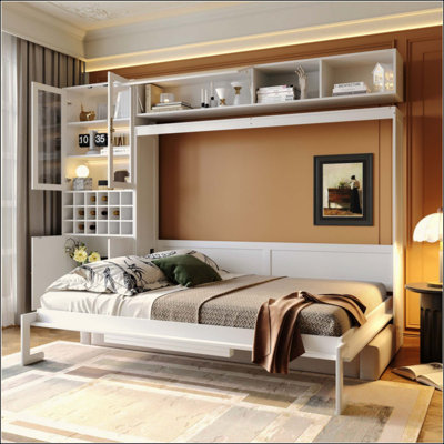 Murphy Bed Wall Bed With Sofa , Shelves USB & Light