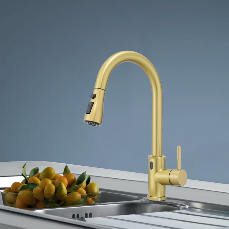 Kitchen Faucet With Sensor, Brushed Gold