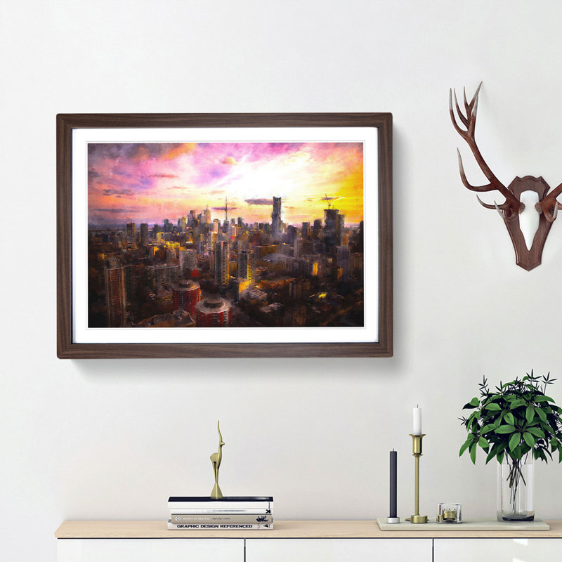 Toronto Canada Skyline - Picture Frame Painting Print, 24cm H x 33cm W x 2cm D, Walnut Framed