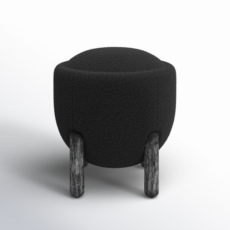 Leonor Upholstered Ottoman, Black, Black Boucle