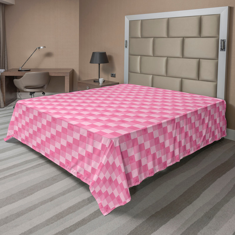 Drap plat moderne de style bohème Ambesonne, Pastel Pink/Blush/Coral Geometric, Drap plat pour très grand lit californien