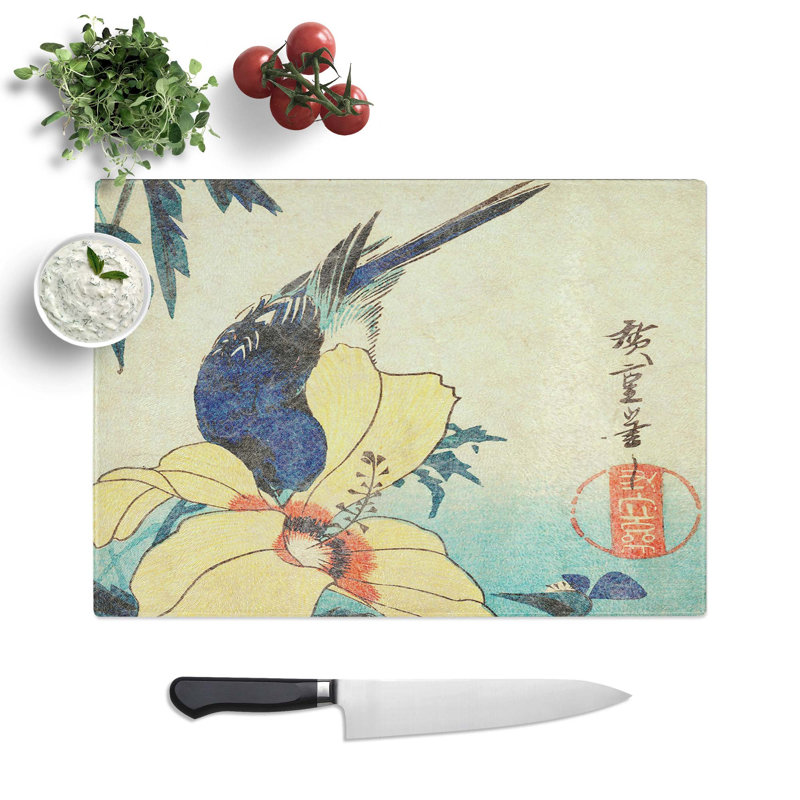 Glass Hibiscus & Bluebird by Utagawa Hiroshige Chopping Board, 39 cm W x 28.5 cm L