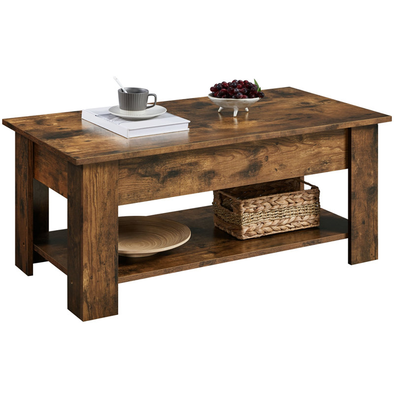Lift Top Four Leg Coffee Table with Storage, Rustic Brown, 56cm H x 98cm L x 50cm W