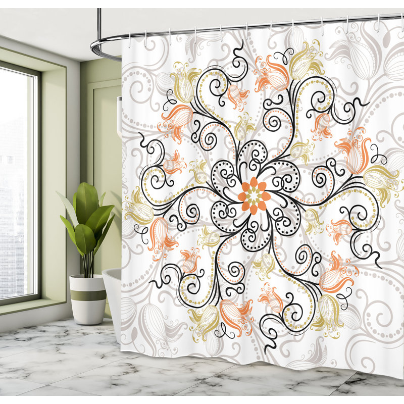 Mandala Shower Curtain Set + Hooks, 70"H x 69"W, Black Vermilion