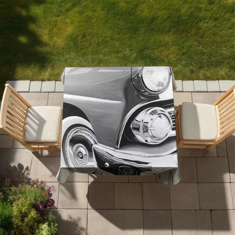 Beautiful Old Car Tablecloth - White Indoor Outdoor Decor