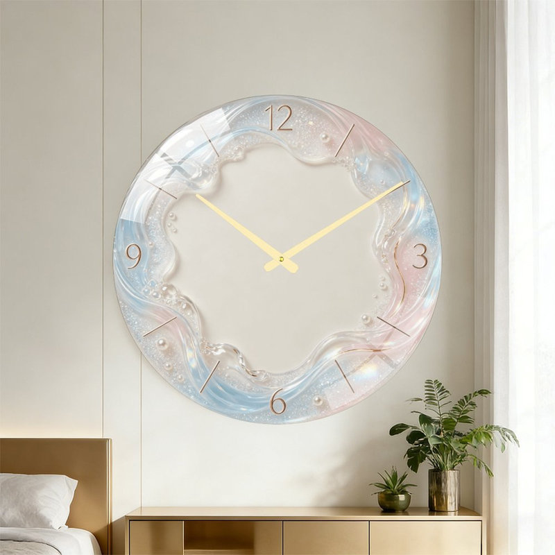 Horloge murale moderne en verre rose doré irisé de 61 cm (24 po)