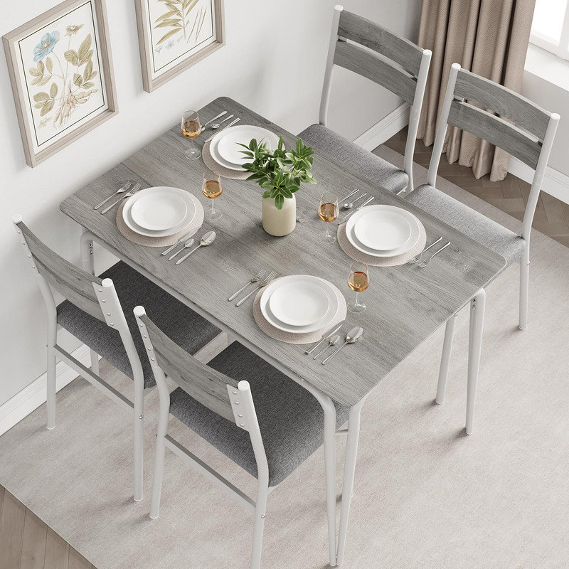 4-Person Wood Dining Set with Upholstered Chairs, Space-Saving Kitchen Table for Small Areas