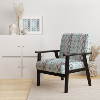 Blue And Grey Ikat Ogee - Upholstered Patterned Accent Arm Chair