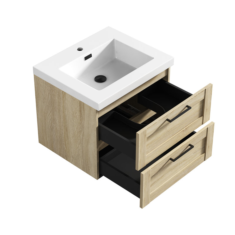 Village 24" Wall-Mount Single Bathroom Vanity with Engineered Stone Top, Chêne