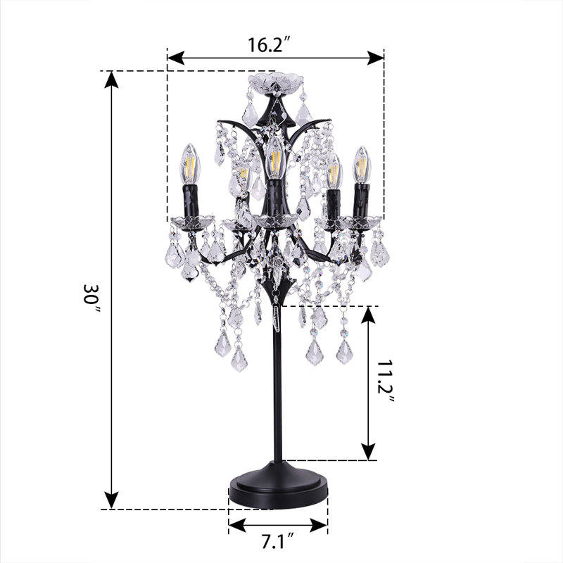5-light Farmhouse Tranditional Crystal Table Lamp Black Craft Candelabra Lighting Fixture