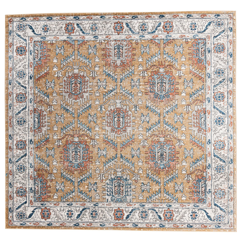 Tapis traditionnel jaune / ivoire, Carré 10 pi