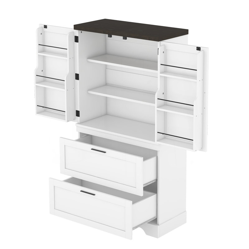 Armoire de style campagne moderne avec cloison de rangement et tiroirs à porte intérieure, Blanc