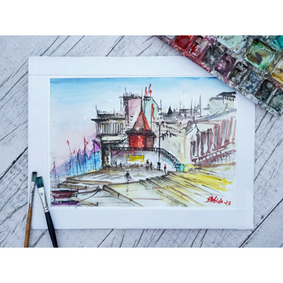 Varanasi Ghat | Aquarelle, belle peinture | Œuvre d'art par Shiva