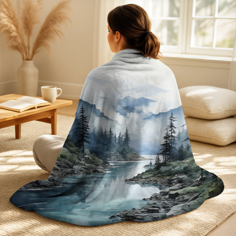 Grey Blue Minimalism Forest Reflections II - Minimalism Decorative Throw Blanket