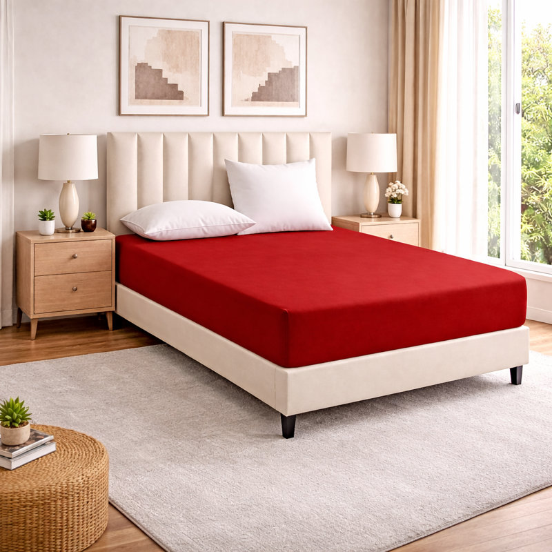 Super Luxury Microfiber 25 cm Plain Fitted Sheet , Red, Kingsize (5')