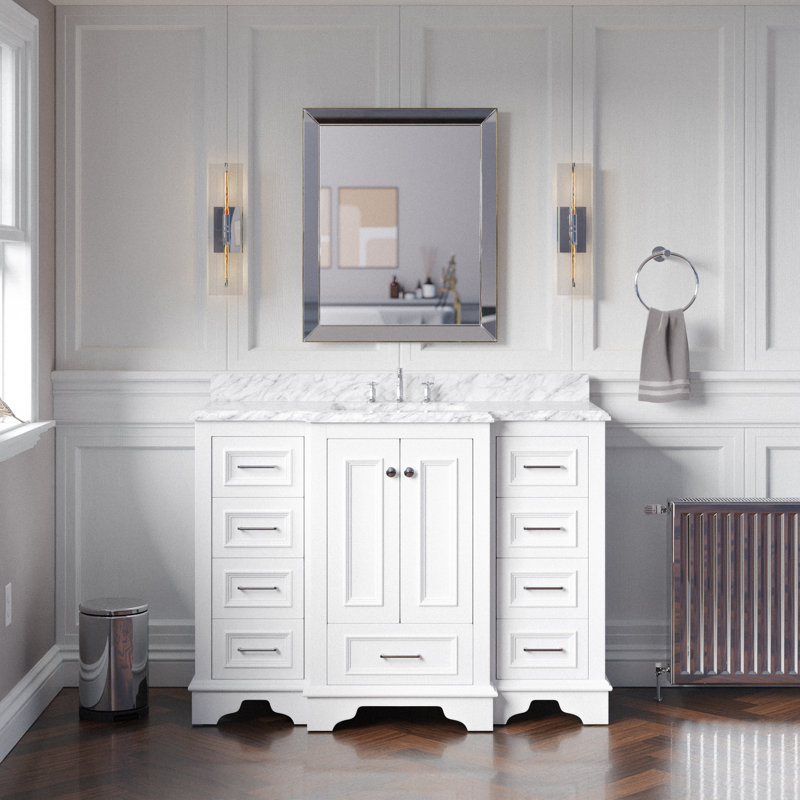 Loughlam 48'' Single Bathroom Vanity with Top, White, Carrara Marble