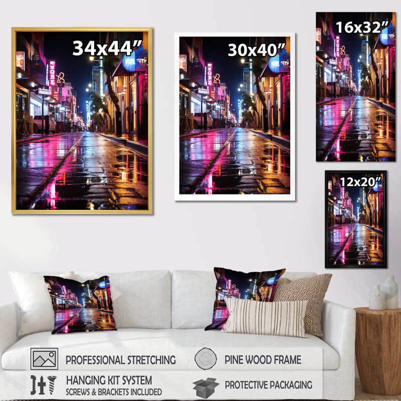 «Pink Miami Night Life Rhythm I», reproduction sur toile, H 20 po x l 12 po x P 1 po, Cadre flottant blanc