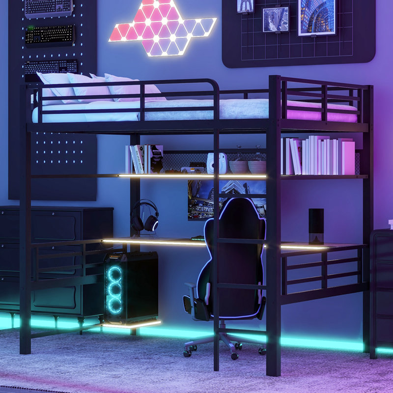 Lit mezzanine double avec lumière DEL