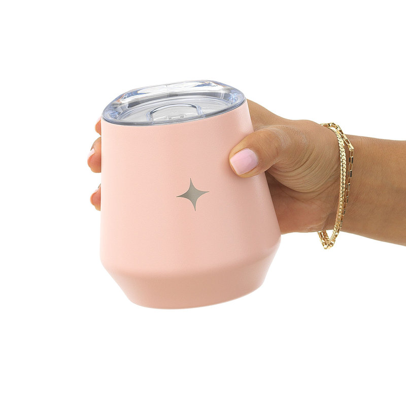 Verre à vin sans pied JoyJolt avec 2 couvercles, 12 oz, Rose