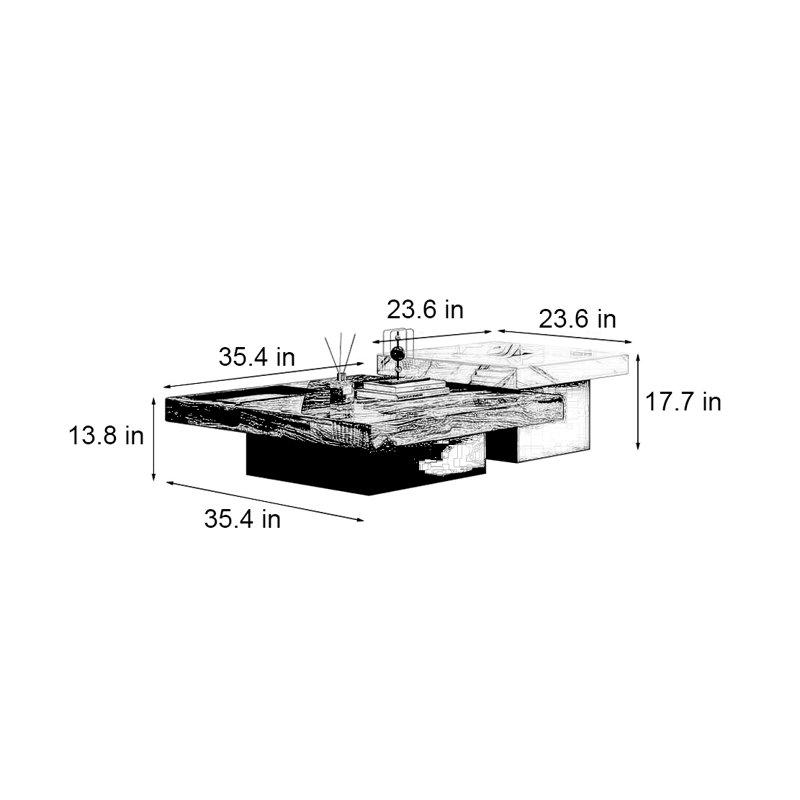 Table basse carrée en marbre italien, 17.7" H x 59" W x 35.4" D, Noir / Blanc / Doré