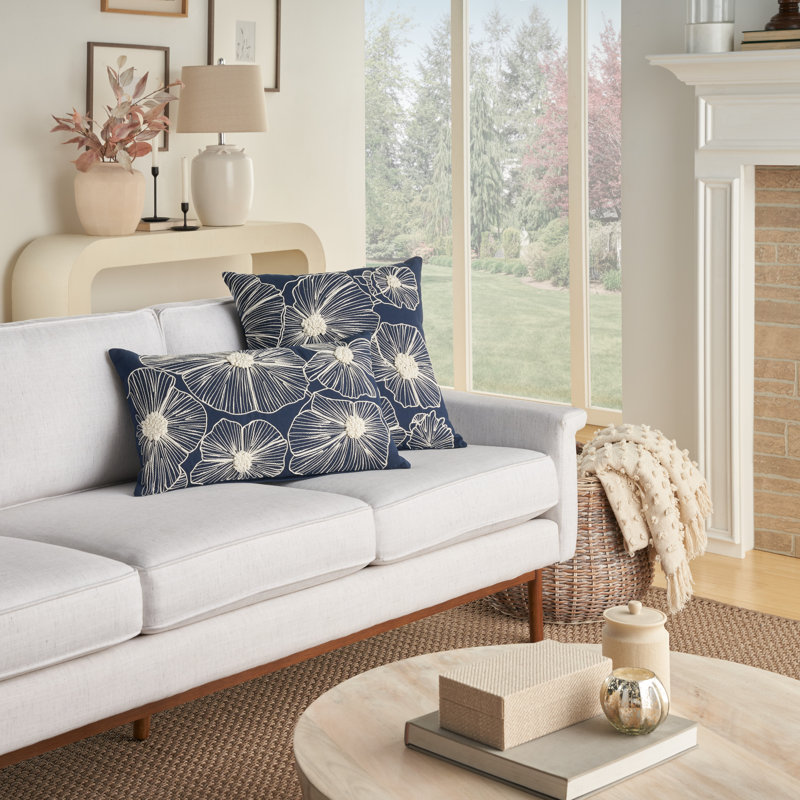 18" Square Blue Tufted Cotton Throw Pillow