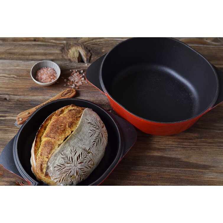 Lava Enameled Cast Iron Bread Pan 4 Quart. Round with Cast Iron Lid - Red 