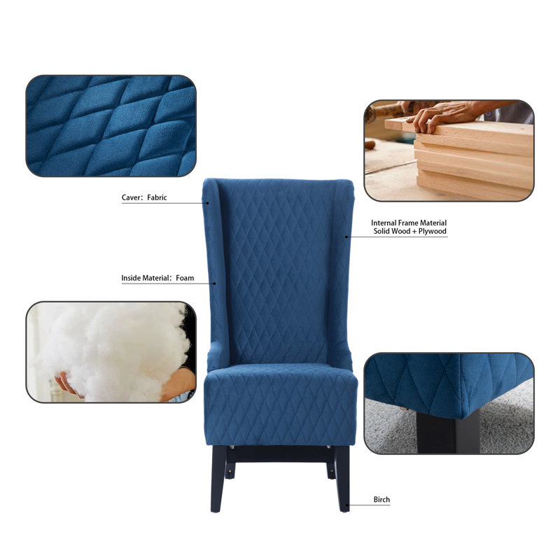 Jillianna Upholstered Wingback Chair, Blue Polyester Blend