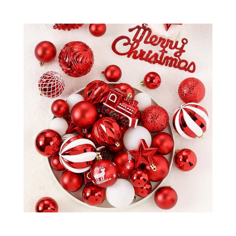 Boules de Noël décoratives 65 pièces, Rouge
